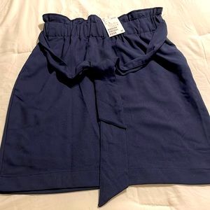 H&M Navy Blue Paperbag Skirt with Pockets